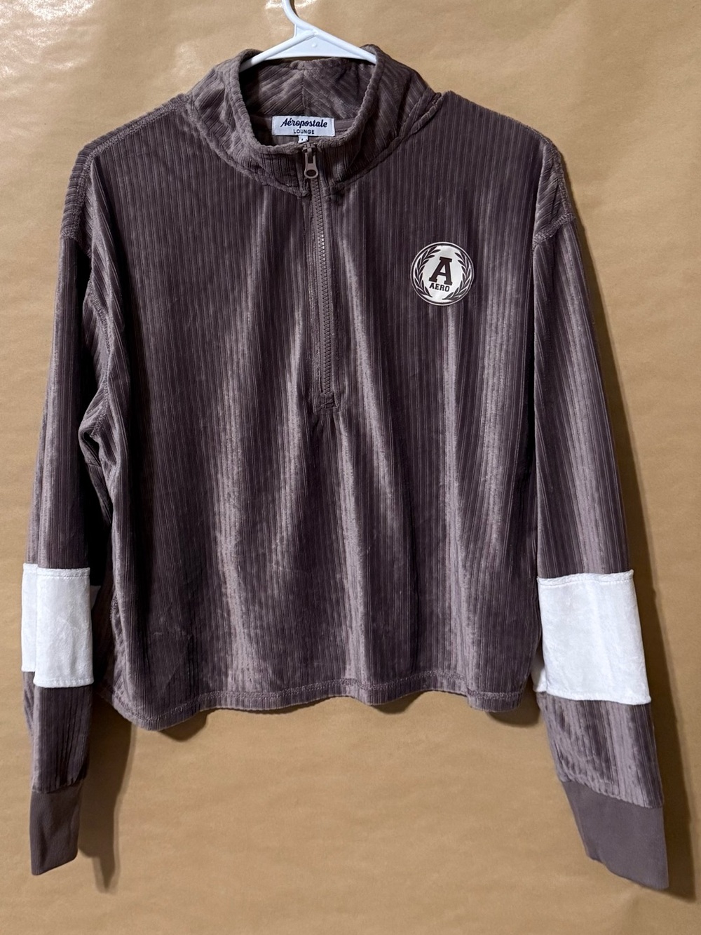 Aéropostale Lounge Women’s Large Velour Quarter Zip Pullover Brown